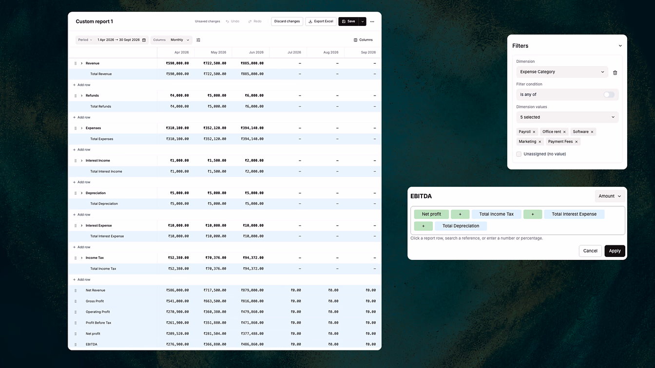 Balancier report builder screen